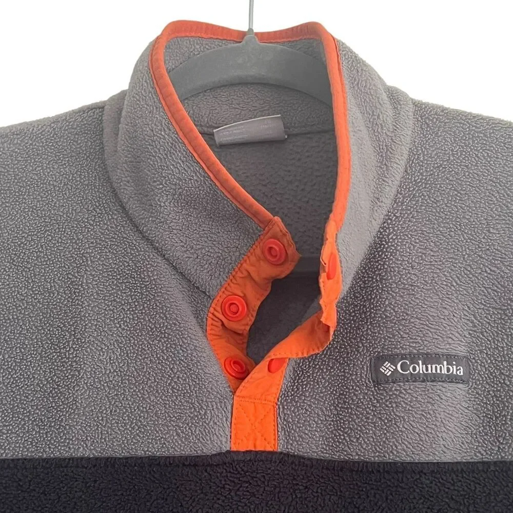 Columbia Boy's Fleece Pullover Snap Neck Color Block Gray Black Orange XL(18-20)